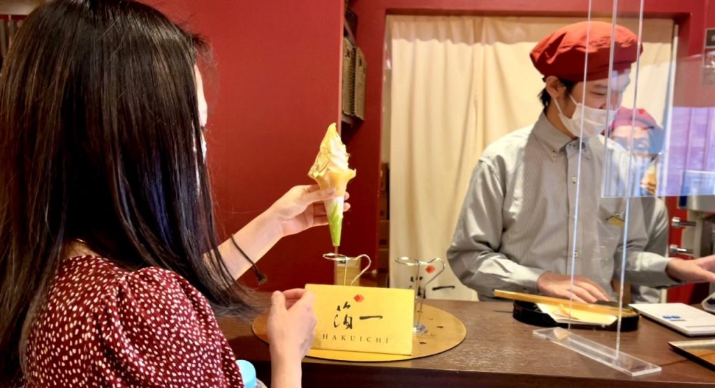 The Hakuichi ice cream is now sold at its head office and at four cafes in major tourist attractions in Kanazawa. (ANJ Photo)