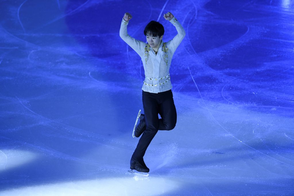 Yuma Kagiyama of Japan performs during the exhibition gala at the 2021 Asia Open Figure Skating Trophy, part of a 2022 Beijing Winter Olympic Games test event, at the Capital Indoor Stadium in Beijing on October 16, 2021. (AFP)