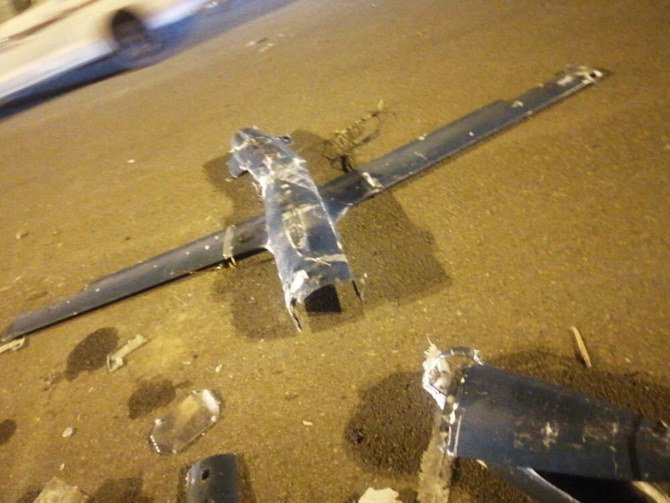 Debris from Houthi drones destroyed by Coalition air defenses scattered over the airport in Jazan. (SPA)