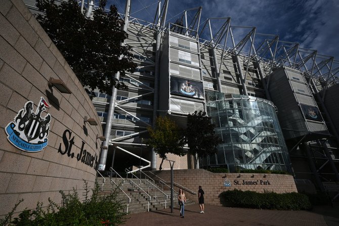 A picture shows the exterior of Newcastle United football club's stadium St James' Park in Newcastle upon Tyne in northeast England on October 8, 2021. (Photo by Oli Scarff / AFP)