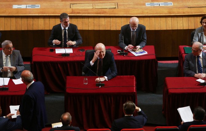 Lebanese Prime Minister Najib Mikati during a parliamentary session. Hezbollah said it will likely attend the ministerial session ‘if Mikati calls for one.’ (Reuters)