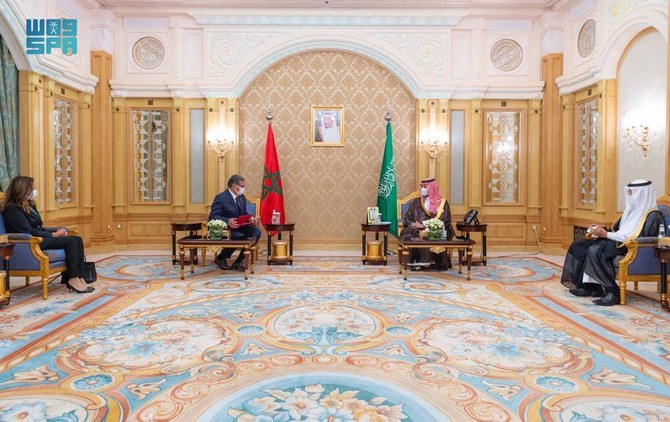 Morocco’s Prime Minister Aziz Akhannouch handed the letter to the crown prince. (SPA)