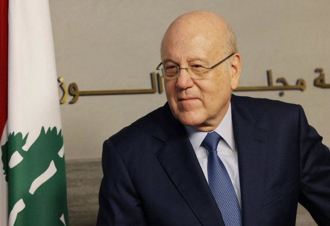 Lebanese Prime Minister Najib Mikati attends a joint press conference after his meeting with his Jordanian counterpart at the Grand Serail in Beirut, on September 30, 2021. (File/AFP)