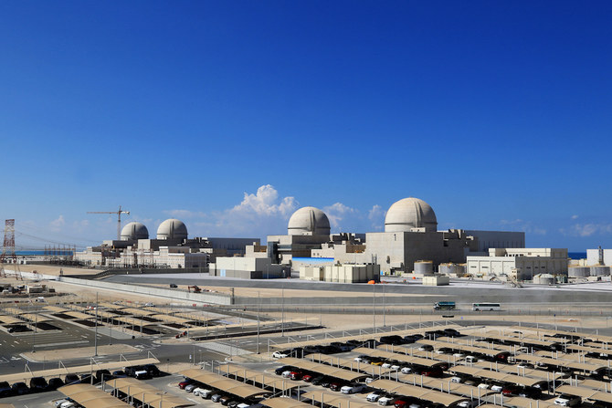 A general view of the Barakah Nuclear Power Plant in the Gharbiya region of Abu Dhabi on the Gulf coastline, about 50 kilometers west of Ruwais. (File/Barakah Nuclear Power Plant/AFP)