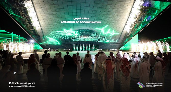 Saudi Ambassador to the UAE Turki bin Abdullah Al-Dakhil welcomed delegations and visitors to the pavilion on the first day of what he described as a “historical” event. (Twitter: @KSAExpo2020)