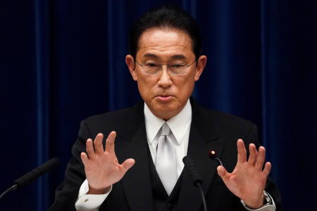Kishida speaks during a news conference at the prime minister's official residence in Tokyo, Japan, October 4, 2021. (Reuters)