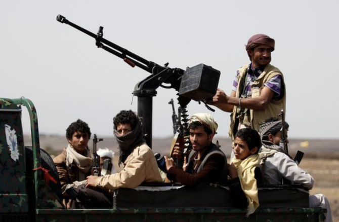 Members of the Iran-backed Houthi militia, which has surrounded the Abeida district in the battleground Yemeni province of Marib for more than three weeks. (Reuters/File Photo)