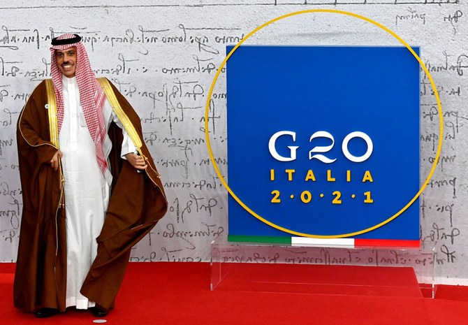 Saudi Foreign Minister Prince Faisal bin Farhan arrives for the G20 Summit in Rome on October 30, 2020. (AFP)