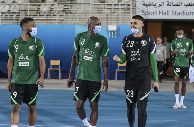 The Saudi squad in Jeddah prepares for the World Cup qualifiers against Japan and China. (Saudi Arabian Football Federation)