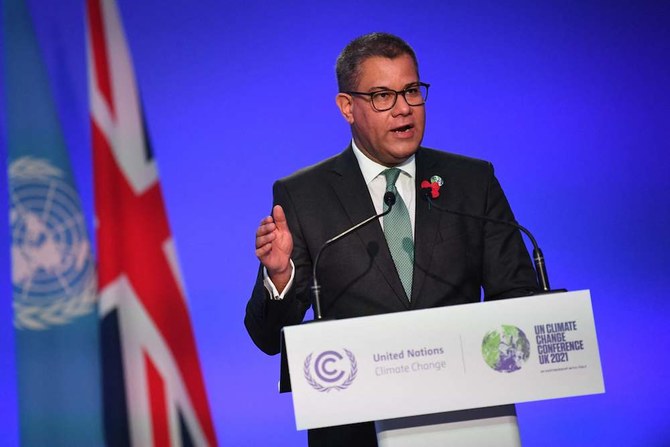 Britain's President for COP26 Alok Sharma makes his opening speech at The Procedural Opening of the COP26 UN Climate Change Conference in Glasgow. (AFP)