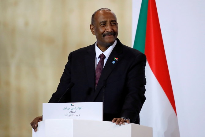 Sudan’s Sovereign Council Chief General Abdel Fattah Al-Burhan attends a news conference. (File/Reuters)