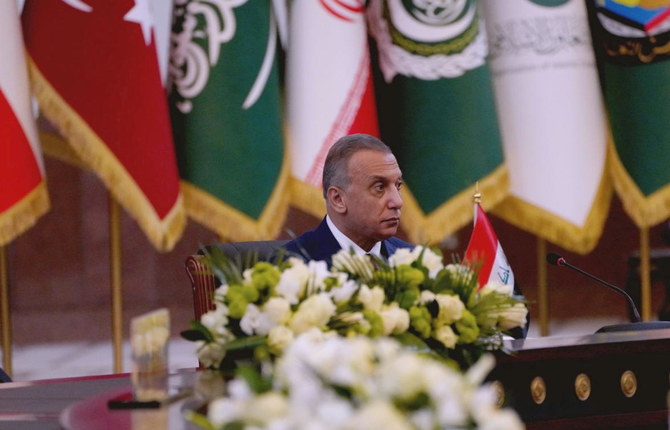 Iraqi Prime Minister Mustafa al-Kadhimi attends the Baghdad summit in Baghdad, Iraq, August 28, 2021. (Reuters)