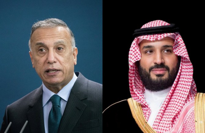 Prime Minister Mustafa Al-Kadhimi and Crown Prince Mohammed bin Salman discussed the drone attack in Baghdad. (Reuters/SPA)