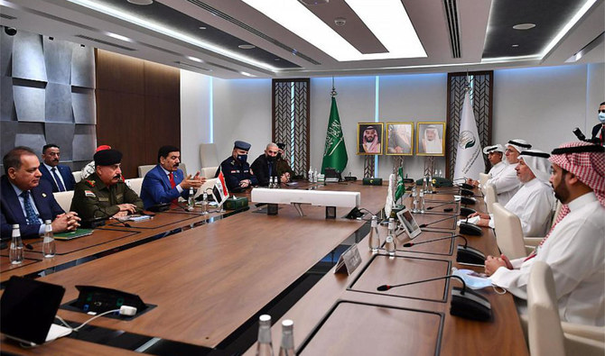 KSRelief chief Dr. Abdullah Al-Rabeeah meets with Iraq’s Defense Minister Juma Inad Al-Jubouri at the center’s headquarters in Riyadh. (SPA)