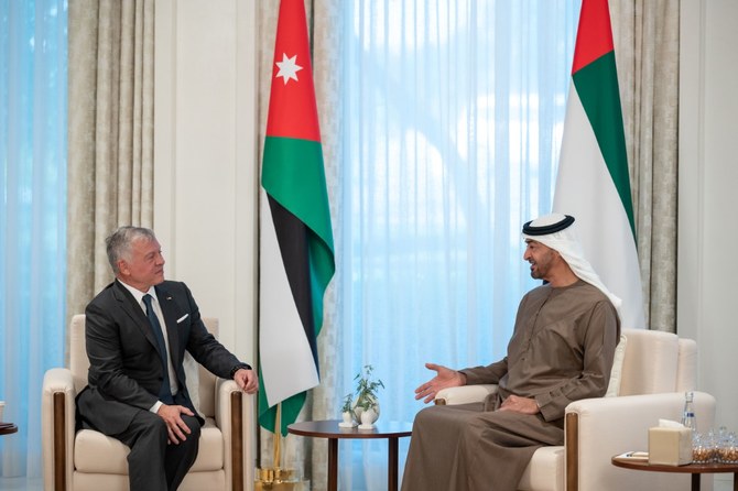 Abu Dhabi Crown Prince Sheikh Mohammed bin Zayed receives Jordan’s King Abdullah II. (WAM)