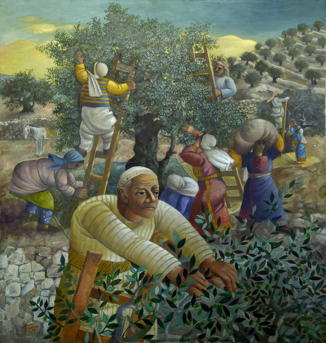 Olive trees have for centuries provided a steady source of income from the sale of their fruit and the silky, golden oil derived from it - and encapsulate the Palestinian identity wholly. (Supplied/Sliman Mansour)
