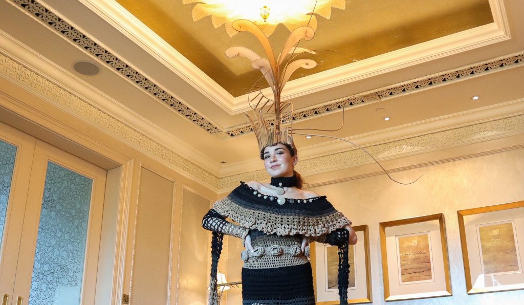 Couture designs made from discarded rubish are modelled for the launch of Junk Kouture. (Supplied)