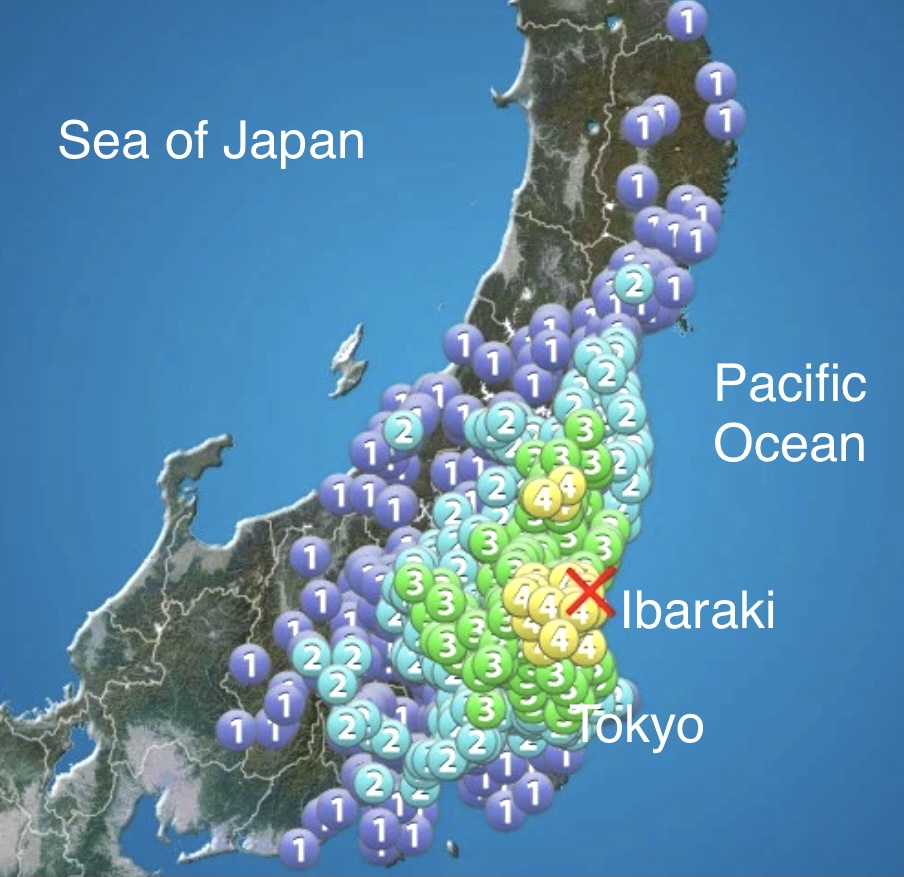 The trembler’s epicenter was in the Ibaraki prefecture north of Tokyo. (JMA)