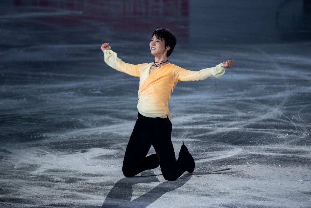 Japan's Yuzuru Hanyu performs during the Gala Exhibition event of the ISU World Team Trophy figure skating event in Osaka on April 18, 2021. (AFP)