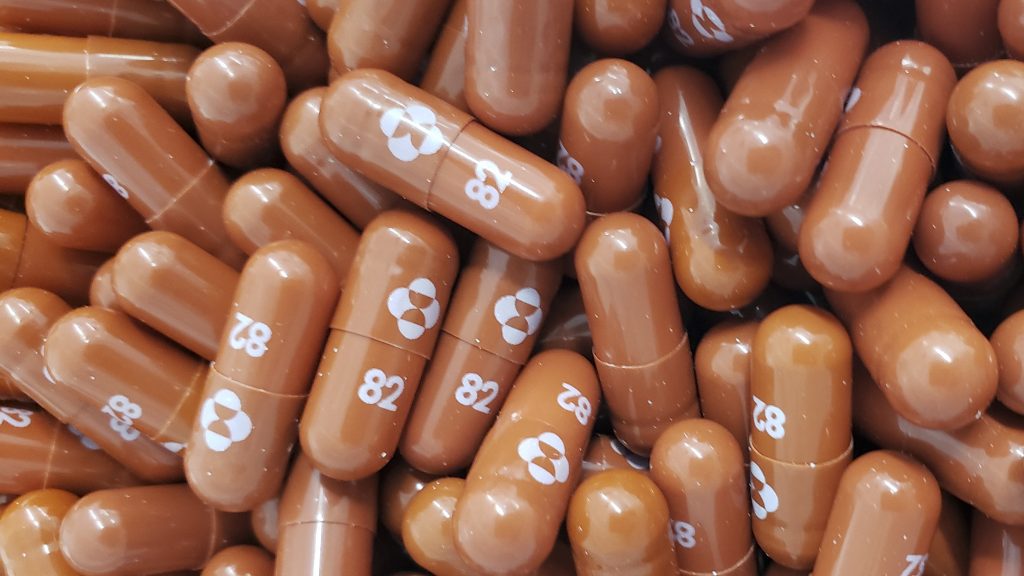 Molnupiravir, being developed jointly by Merck and U.S. biotechnology company Ridgeback Biotherapeutics LP, is an oral antiviral drug designed to curb the proliferation of the virus. Its use was approved in Britain last month. (AFP)