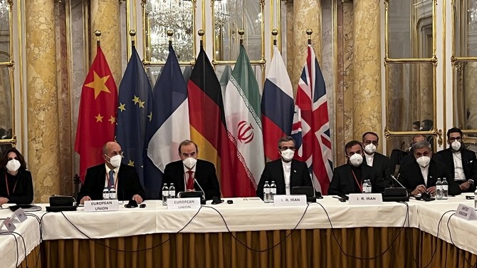 Representatives from Iran and the EU attend a meeting of the joint commission on negotiations aimed at reviving the Iran nuclear deal in Vienna, Austria. (File/AFP)