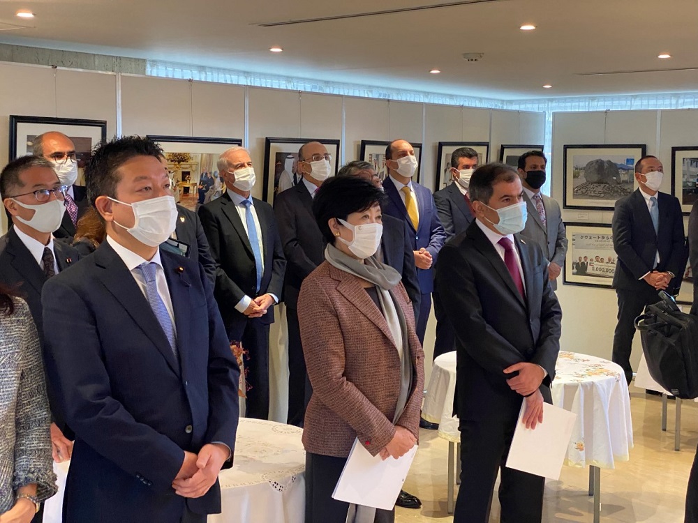 From left to right: Honda, Koike and Ambassador Zaman attended the photo exhibition at the embassy on Wednesday. (Photos: ANJ)