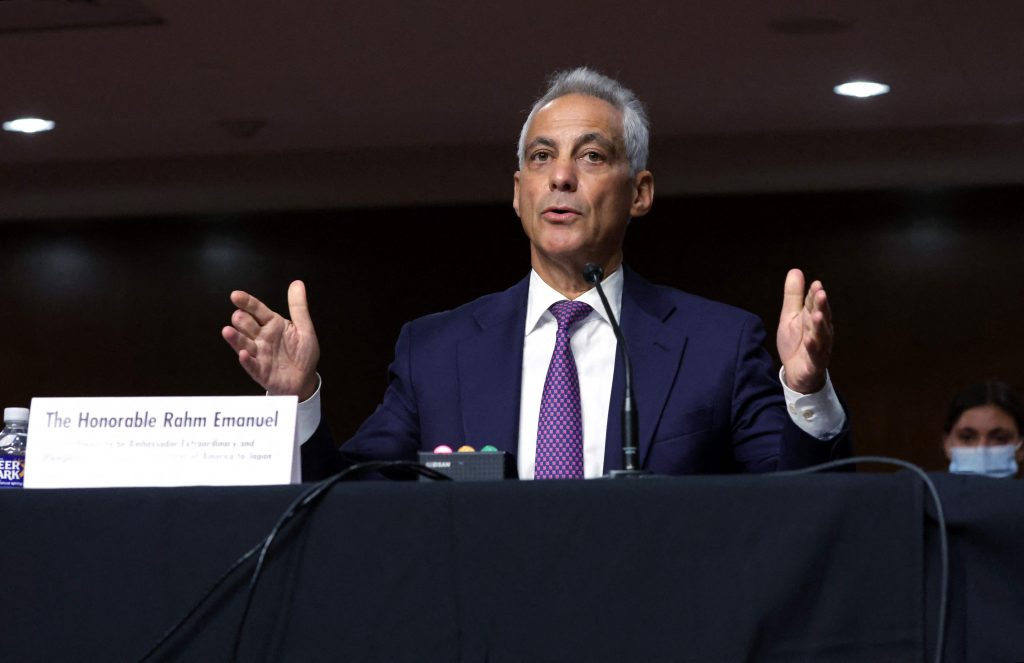 US lawmakers confirmed Rahm Emanuel as the country's next ambassador to Japan on Dec. 8, 2021. (File photo/AFP)
