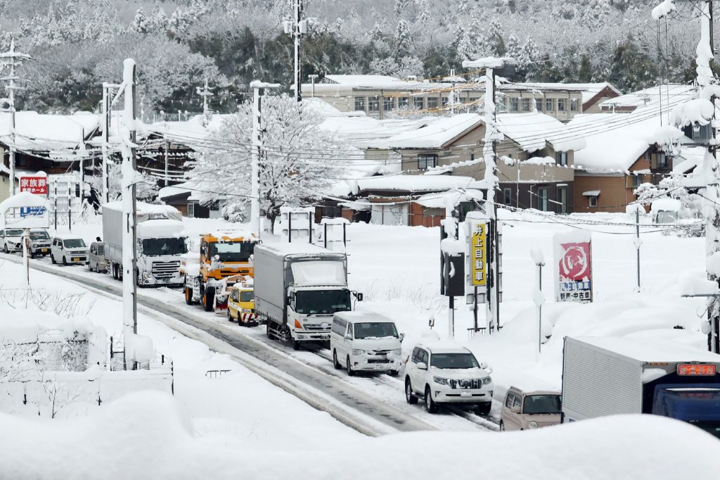 Areas with a surge in snowfall are warned of avalanches. (JIJI Press/AFP)