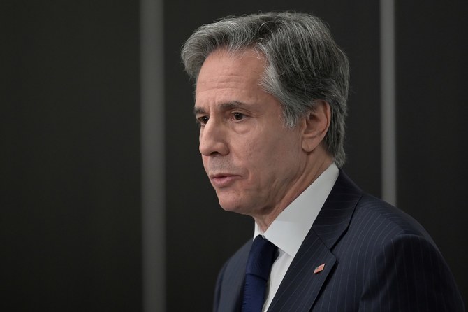 Secretary of State Antony Blinken addresses a press conference during a ministerial council meeting of the Organisation for Security and Cooperation in Europe (OSCE) in Stockholm. (Reuters)