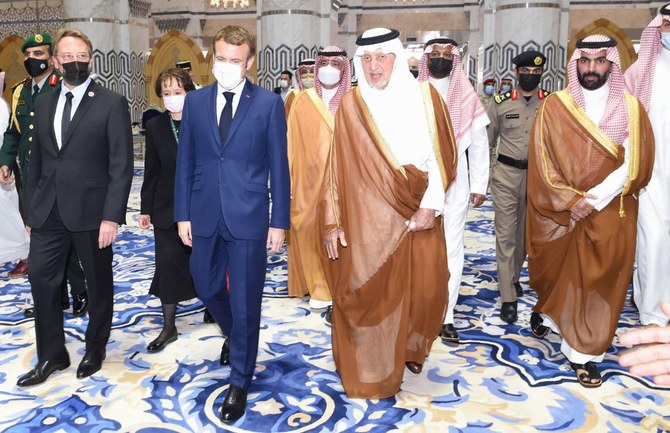 Macron arrived in Jeddah earlier today and was received at the airport by Prince Khalid al-Faisal, governor of Makkah and royal advisor. (SPA)