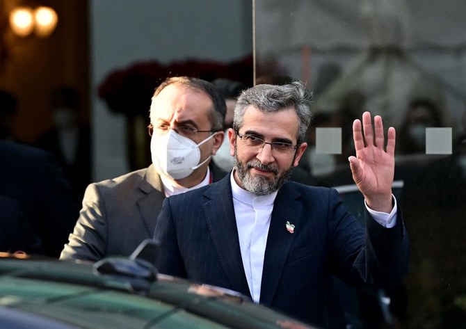 Iran’s chief nuclear negotiator Ali Bagheri Kani leaving the Coburg Palais, venue of the Joint Comprehensive Plan of Action meeting aimed at reviving the Iran nuclear deal, in Vienna on Friday. (AFP)
