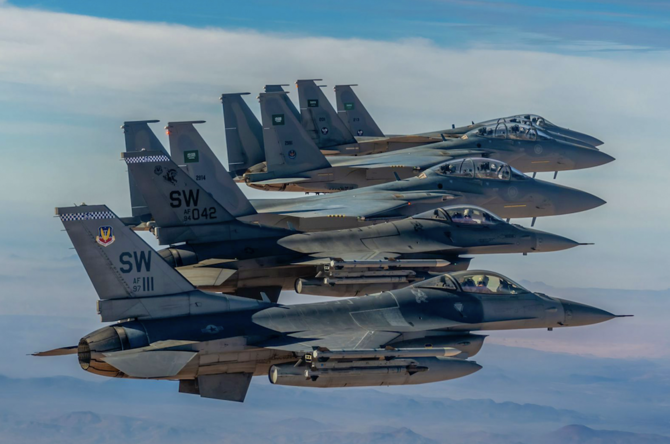 The live-fire ACE exercise was launched at King Faisal Air Base in the Northern Sector and King Fahd Air Base in the Western Sector. (SPA)