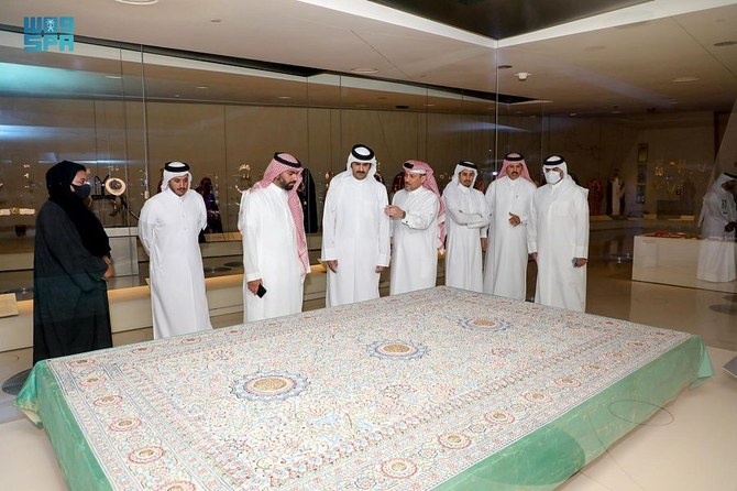 Minister of Culture Prince Badr bin Abdullah bin Farhan visits the National Museum of Qatar in Doha, accompanied by his Qatari counterpart Sheikh Abdulrahman bin Hamad. (SPA)