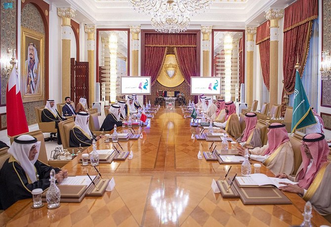 Saudi Crown Prince Mohammed bin Salman and his Bahraini counterpart Prince Salman bin Hamad head the 2nd Saudi-Bahraini Coordination Council in Manama. (SPA)