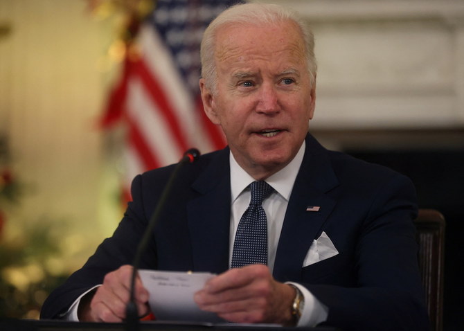 US President Joe Biden in the State Dining Room at the White House in Washington, US, Dec. 9, 2021. (Reuters)