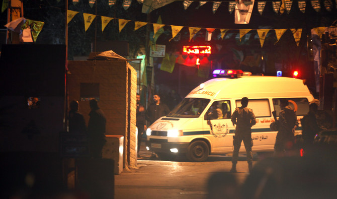 An ambulance near the scene of the explosion in Burj Shamali Palestinian refugee camp, in the southern port city of Tyre, Lebanon. (AP)