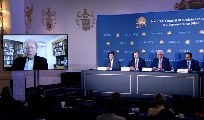 NCRI officials also released copies of its newly published book, “Iran: IRGC’s Rising Drone Threat,” which is subtitled: “A Desperate Regime’s Ploy to Project Power, Incite War.” (Screenshot)