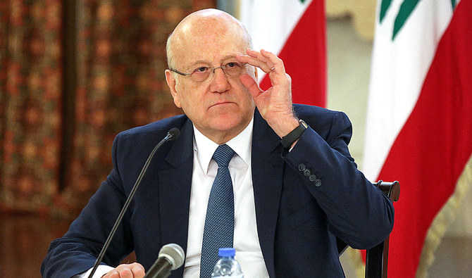 Lebanese Prime Minister Najib Mikati speaks at a news conference in Beirut on Tuesday. (Reuters)
