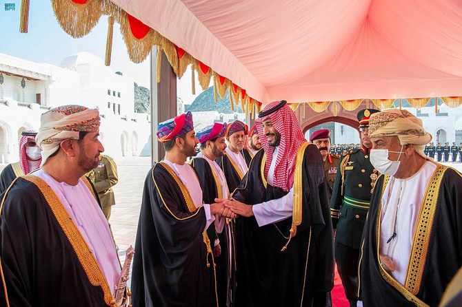 Saudi Arabia’s Crown Prince Mohammed bin Salman traveled to Oman on a two-day visit as part of an official Gulf tour. (SPA)