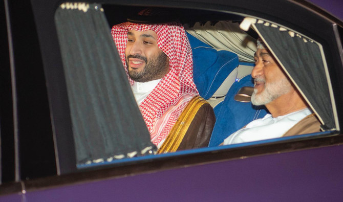 Saudi Arabia’s Crown Prince Mohammed bin Salman is received in Muscat by Sultan Haitham bin Tarik. (Supplied)