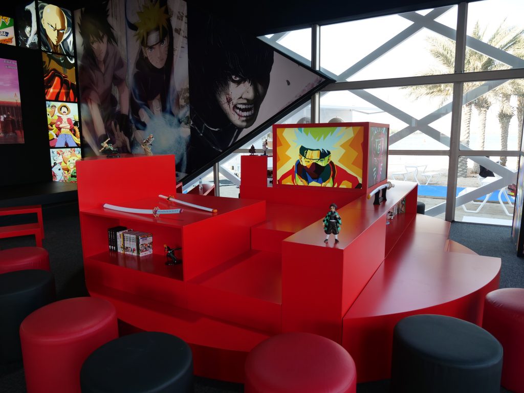 The section featured many activities for anime & manga fans such as: Sketching Manga characters, Cosplay Workshops, Anime Skit Competition as well the Sushi glow bar for the first time in Abu Dhabi.