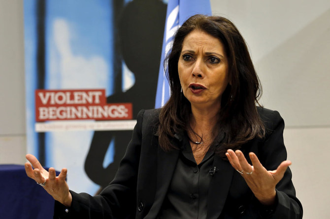 Najat Maala M’jid, Special Representative of the UN Secretary-General on Violence Against Children, speaks during an interview with AP in Beirut on Friday. (AP)