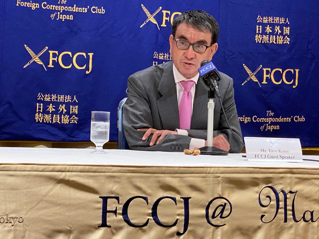 Kono was the only cabinet minister in recent years to speak at the renowned FCCJ. (ANJ Photo)