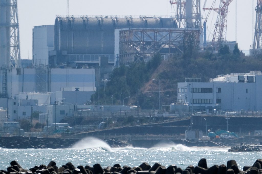 The Tokyo Electric Power Company Holdings (TEPCO) Fukushima Daiichi nuclear power plant is seen from the coast of Futaba town in Fukushima prefecture on March 10, 2021. (AFP)