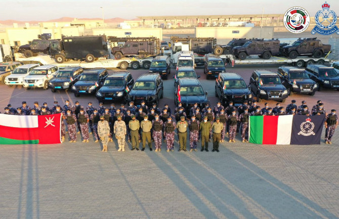 Omani security forces assemble in Muscat on Thursday before making their trip to Saudi to participate in the GCC's Arab Gulf Security 3 exercise. (Royal Oman Police photo)