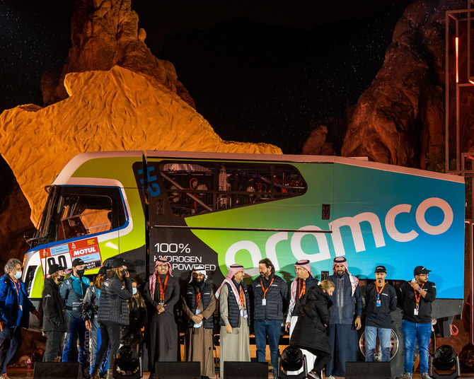 The first hydrogen-fueled racing truck to compete in the Dakar Rally is being sponsored by Aramco. (Supplied)