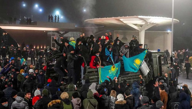 Kazakhstan on Jan. 5, 2022 declared a nationwide state of emergency after protests over a fuel price hike erupted into clashes and saw demonstrators storm government buildings. (AFP)