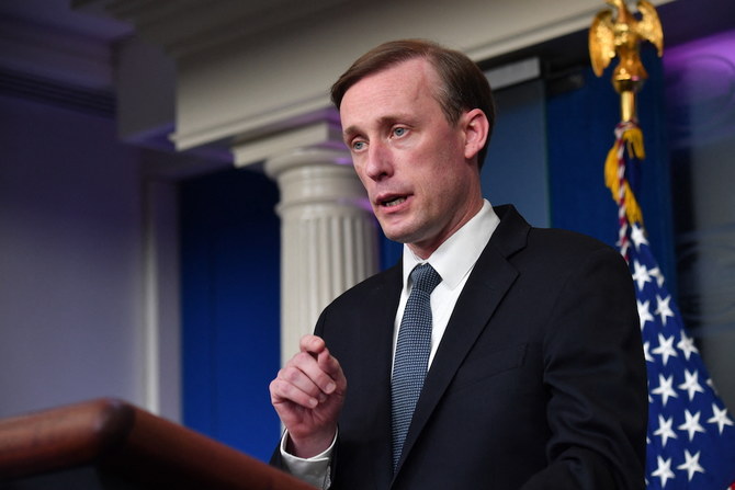 US National Security Adviser Jake Sullivan speaks during a daily press briefing on Dec. 7, 2021, in the Brady Briefing Room of the White House in Washington, DC. (AFP)
