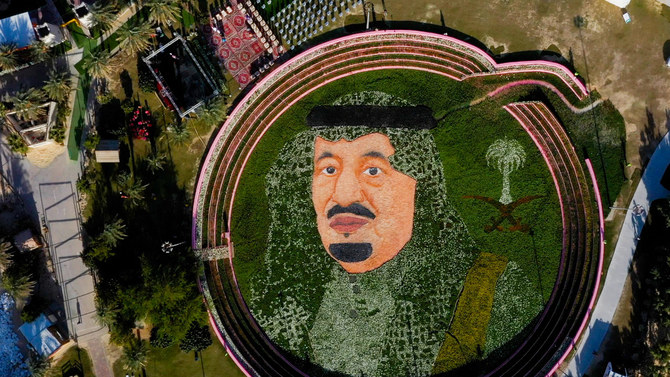 This year’s festival is marked with floral art portraying King Salman, which spans more than 80 meters. The event is being held from Jan. 5 to Jan. 15. (Supplied)