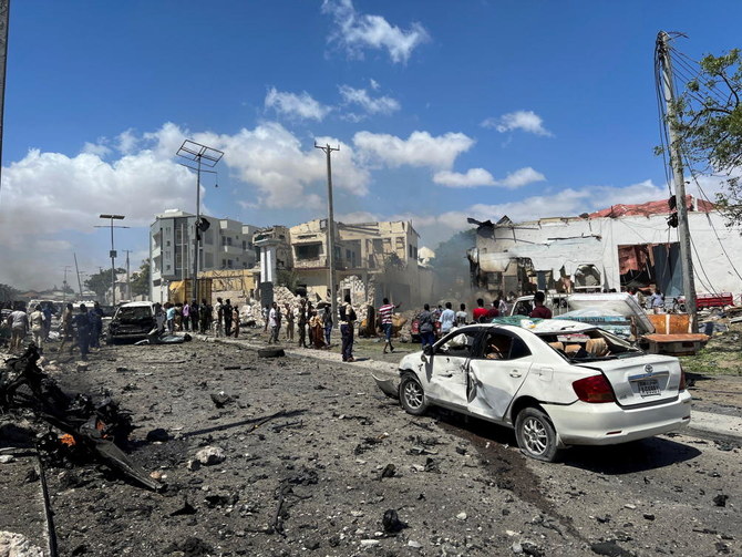 A general view shows the scene of an explosion in the Hamarweyne district of Mogadishu, Somalia, January 12, 2022. (Reuters)